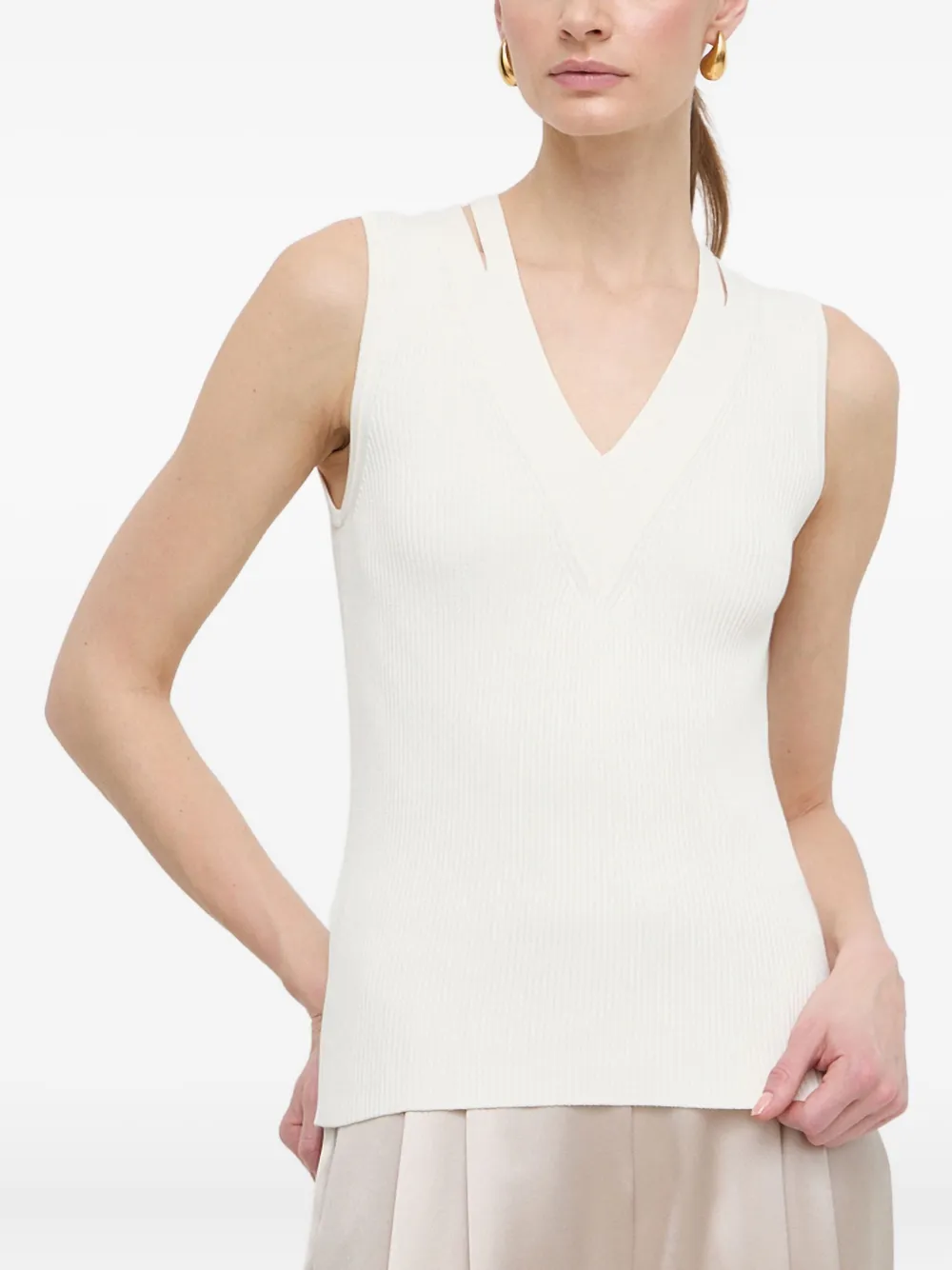 BOSS ribbed V-neck sleeveless top | White | Image 1