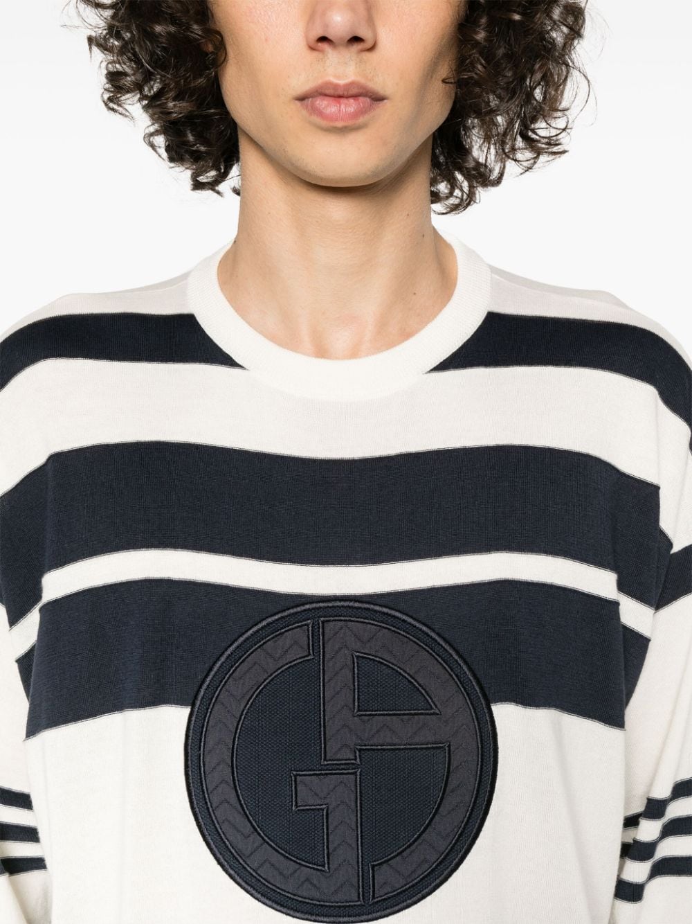 Giorgio Armani embroidered-logo striped jumper Wit