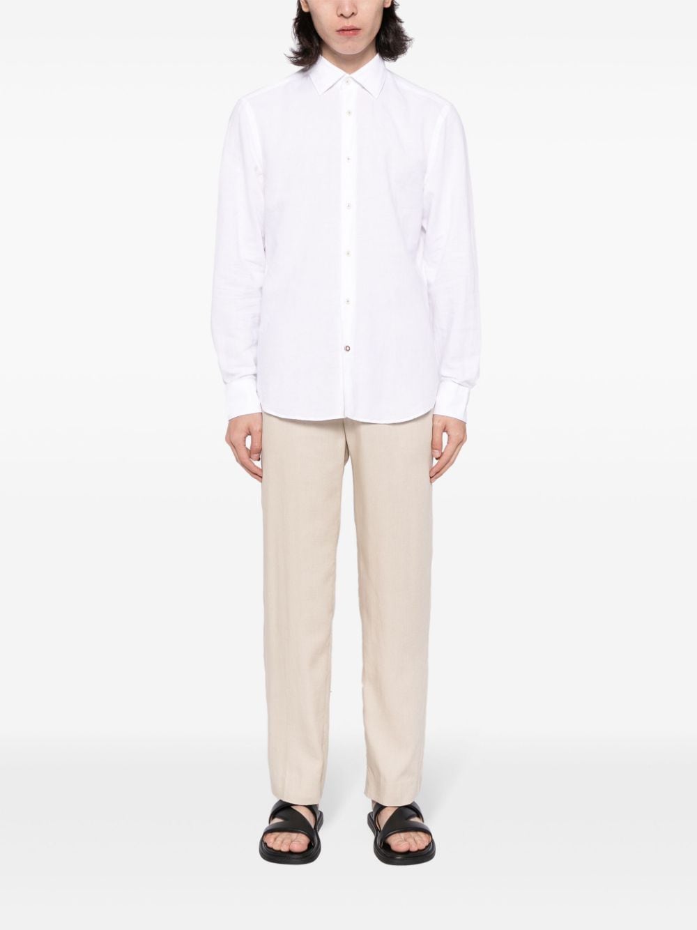 Shop Hugo Boss C-hal Kent Contrast-button Cotton-linen Shirt In White