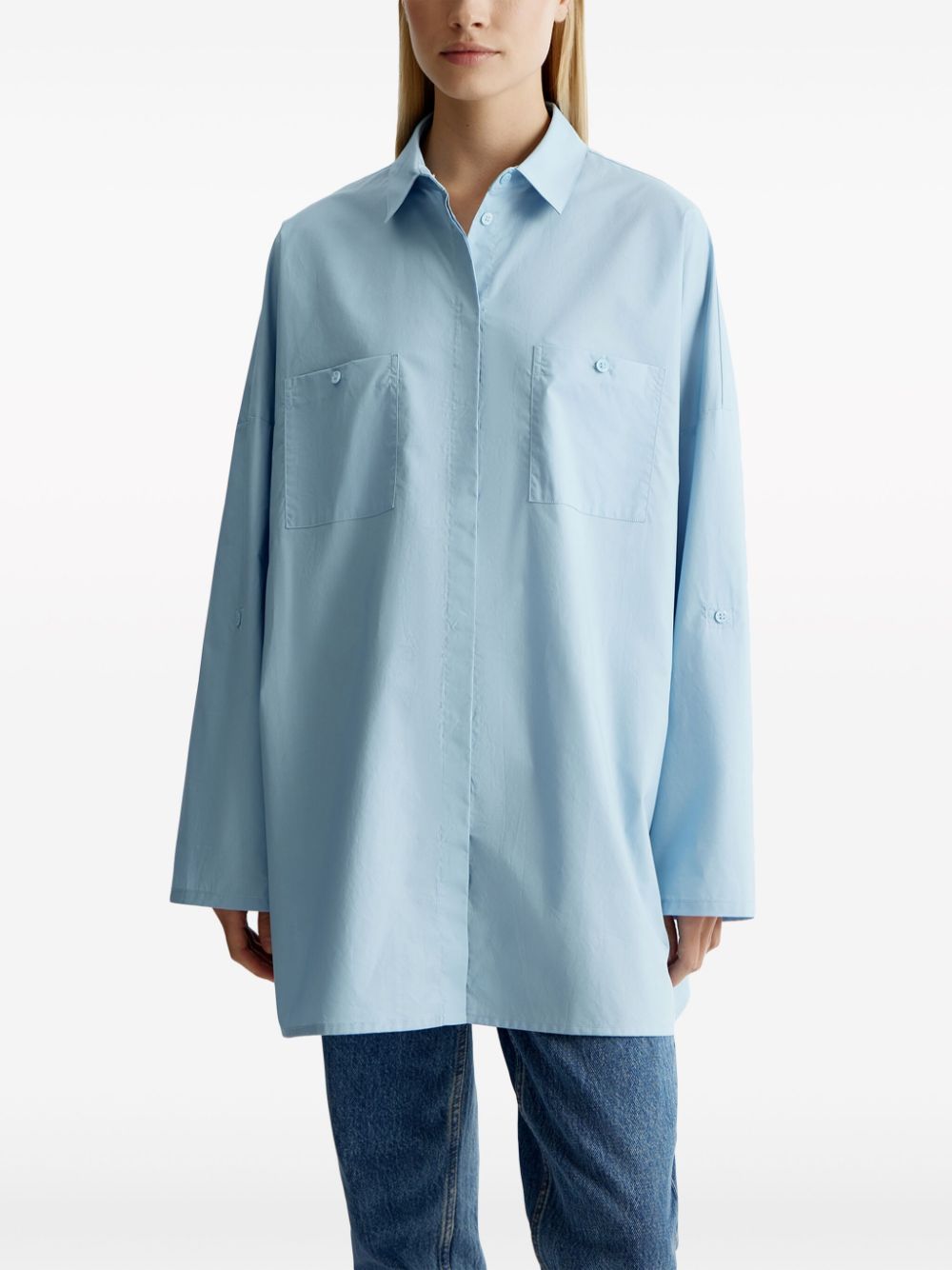 12 STOREEZ Katoenen T-shirt met opgestikte zak Blauw