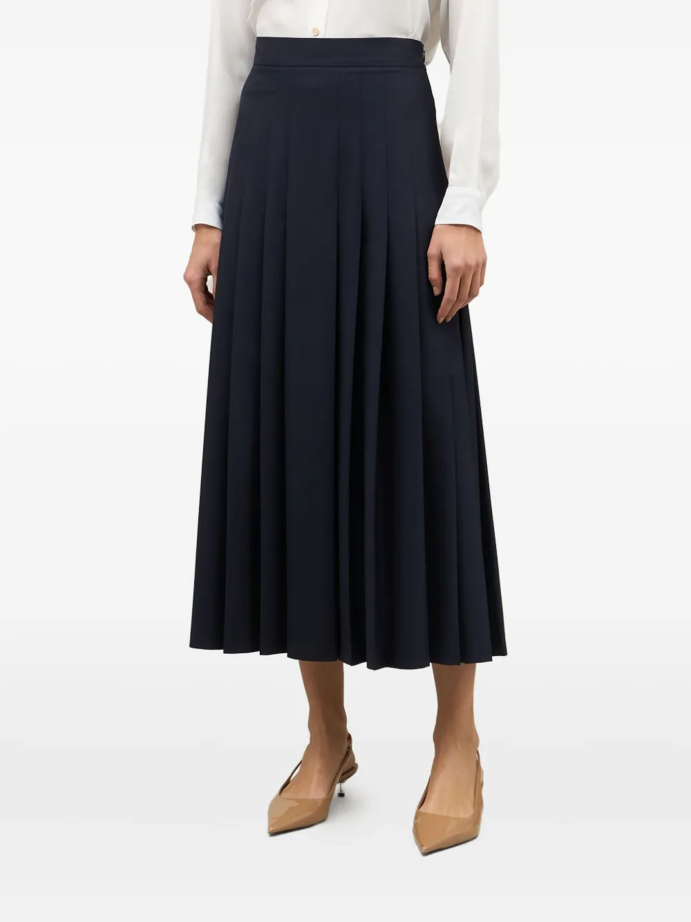 Boglioli Pleated Wool Midi Skirt In Black