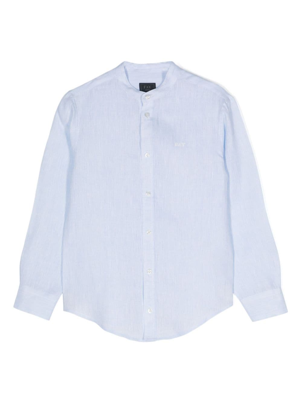 Fay Kids' Logo-embroidered Linen Shirt In Blue