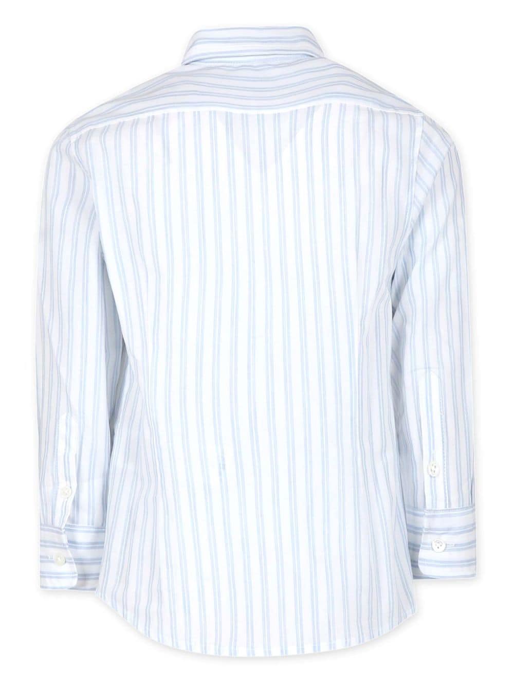 Shop Eleventy Striped Cotton Shirt In Blue