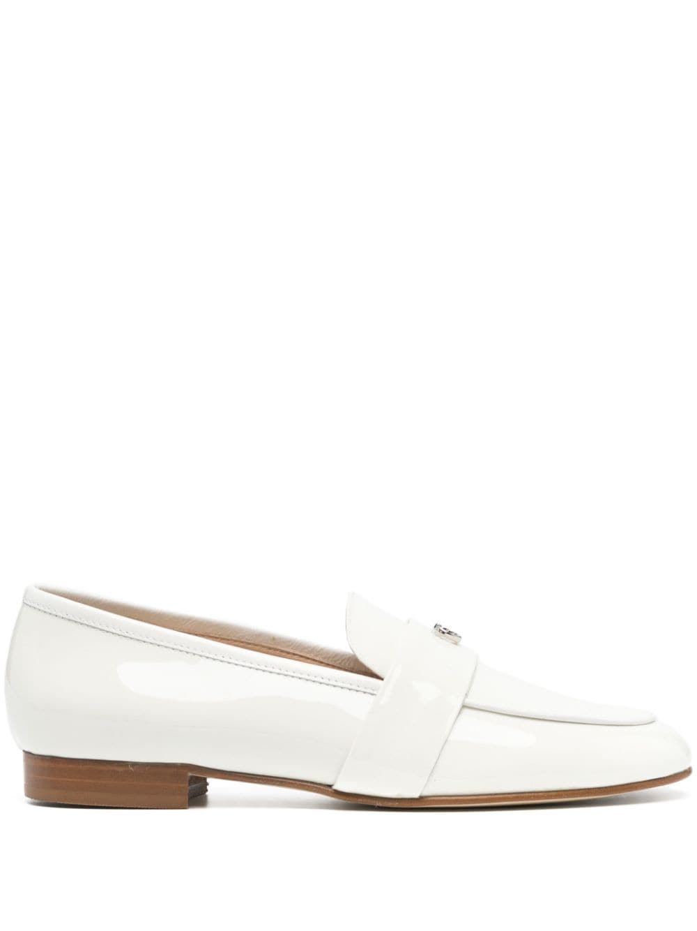 Casadei Logo Plaque Patent Loafers In White