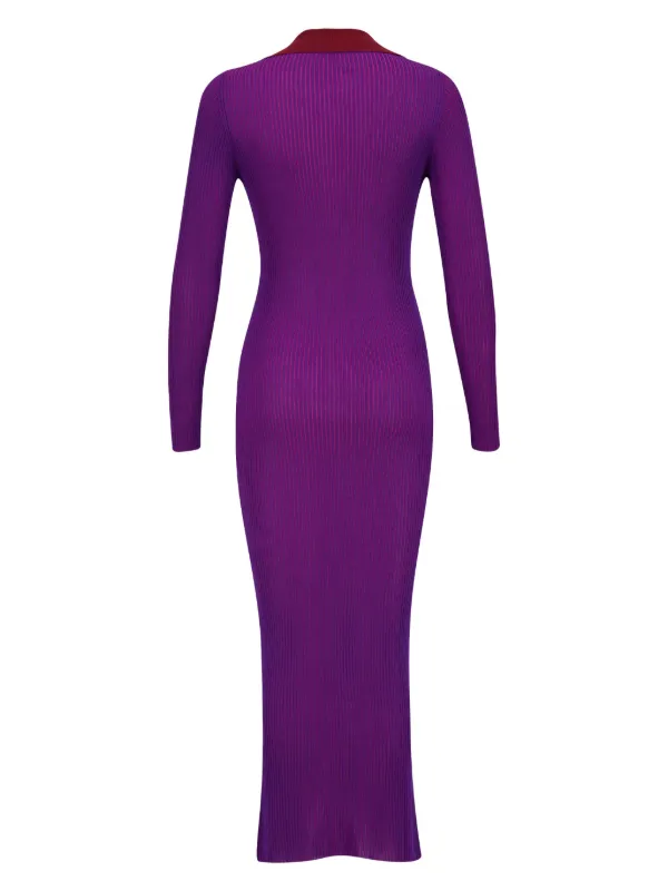 PAULA long-sleeve Knitted Maxi Dress | Purple