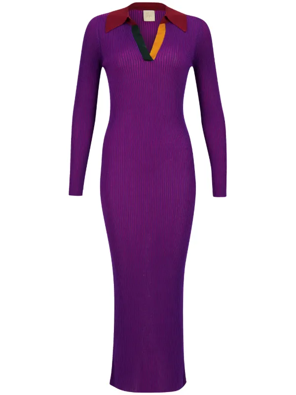 PAULA long-sleeve Knitted Maxi Dress | Purple | FARFETCH GE