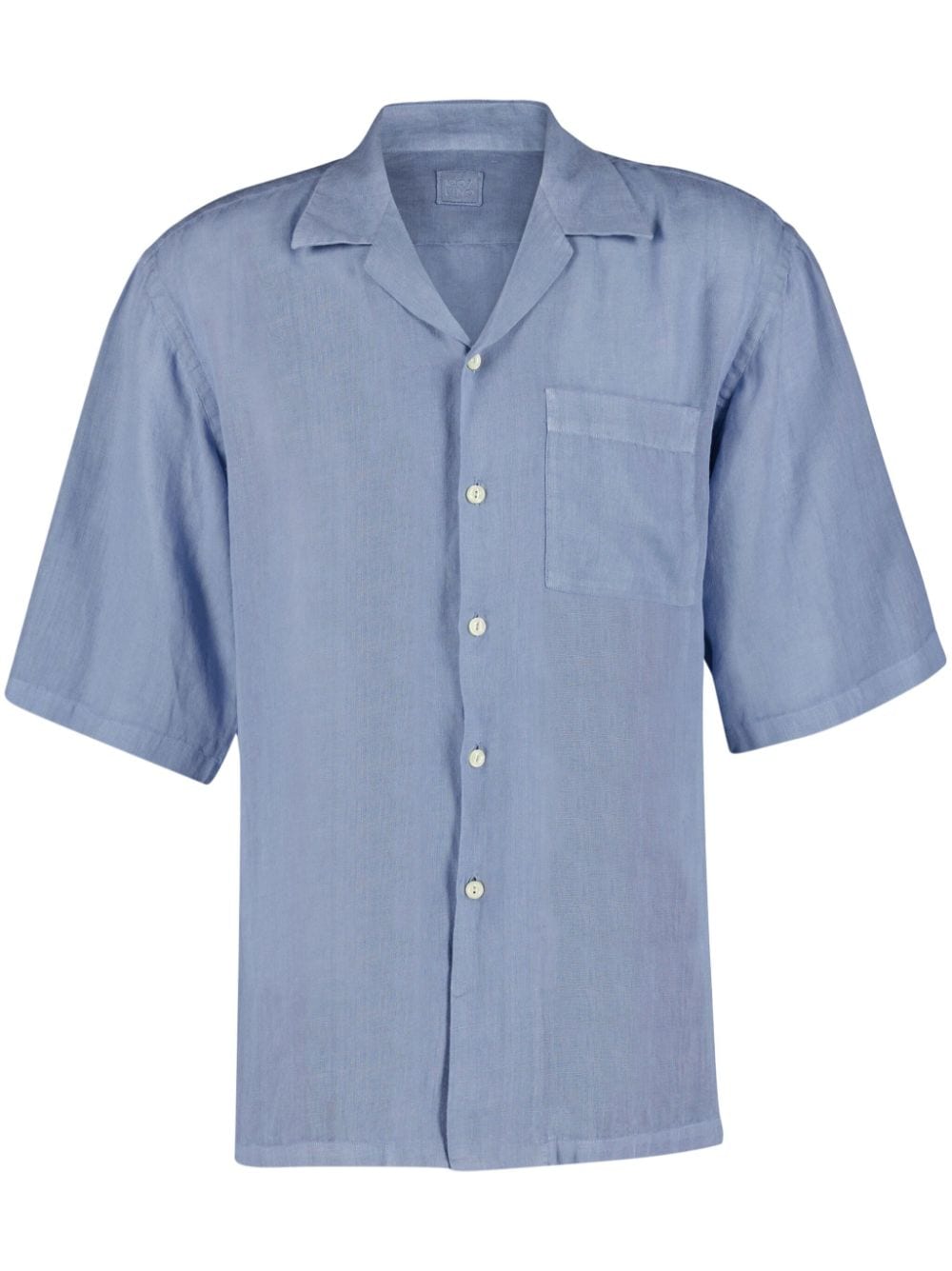 120% Lino Camp-collar Linen Shirt In Blue