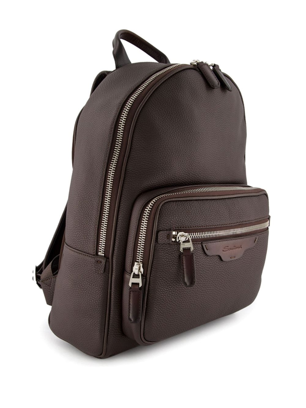 Shop Santoni Grained-leather Backpack In Brown