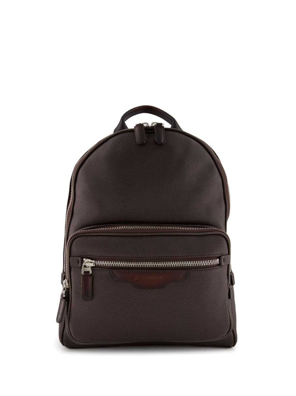 Shop Santoni Grained-leather Backpack In Brown