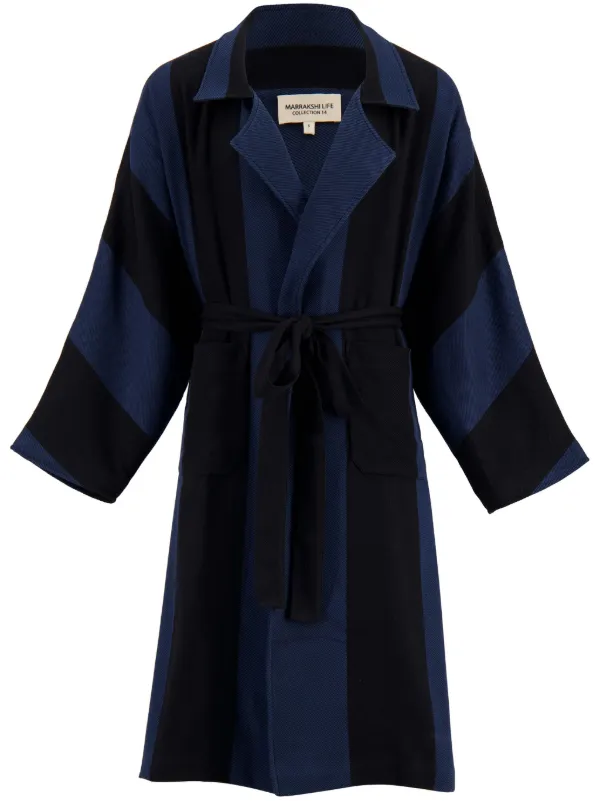 Marrakshi Life Striped Cotton Coat in Black