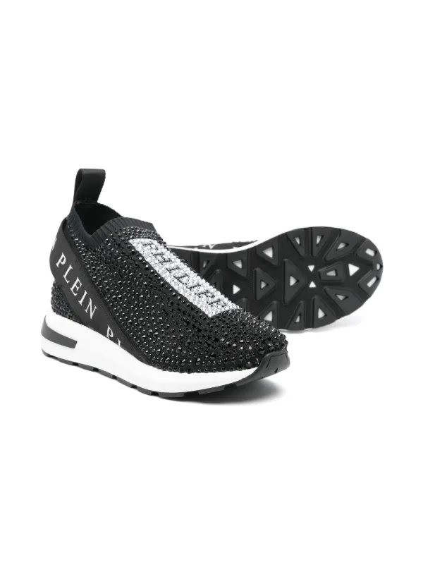 Philipp Plein Junior crystal-embellished slip-on Sneakers Black  FARFETCH IN