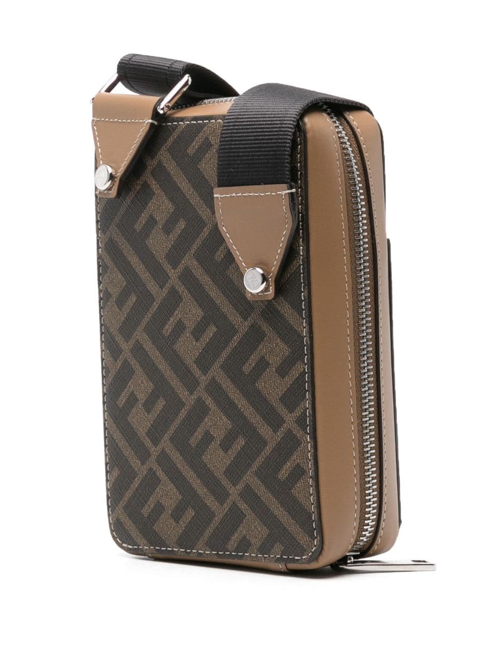 Shop Fendi Ff-jacquard Leather Phone Bag In Brown