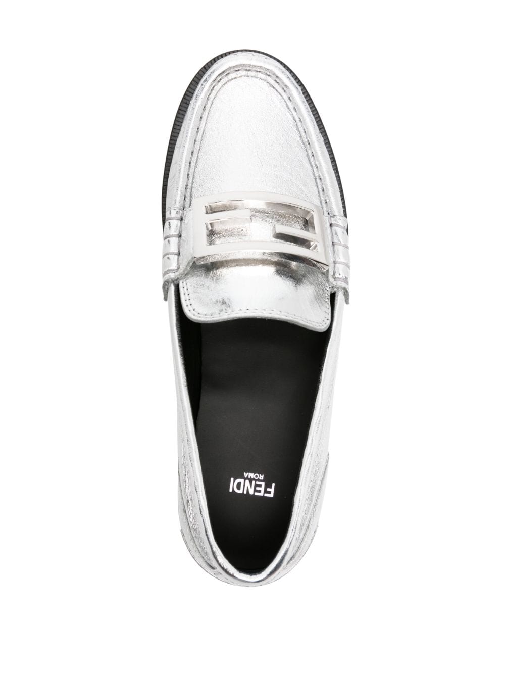 Shop Fendi Baguette Metallic Leather Loafers In Silver