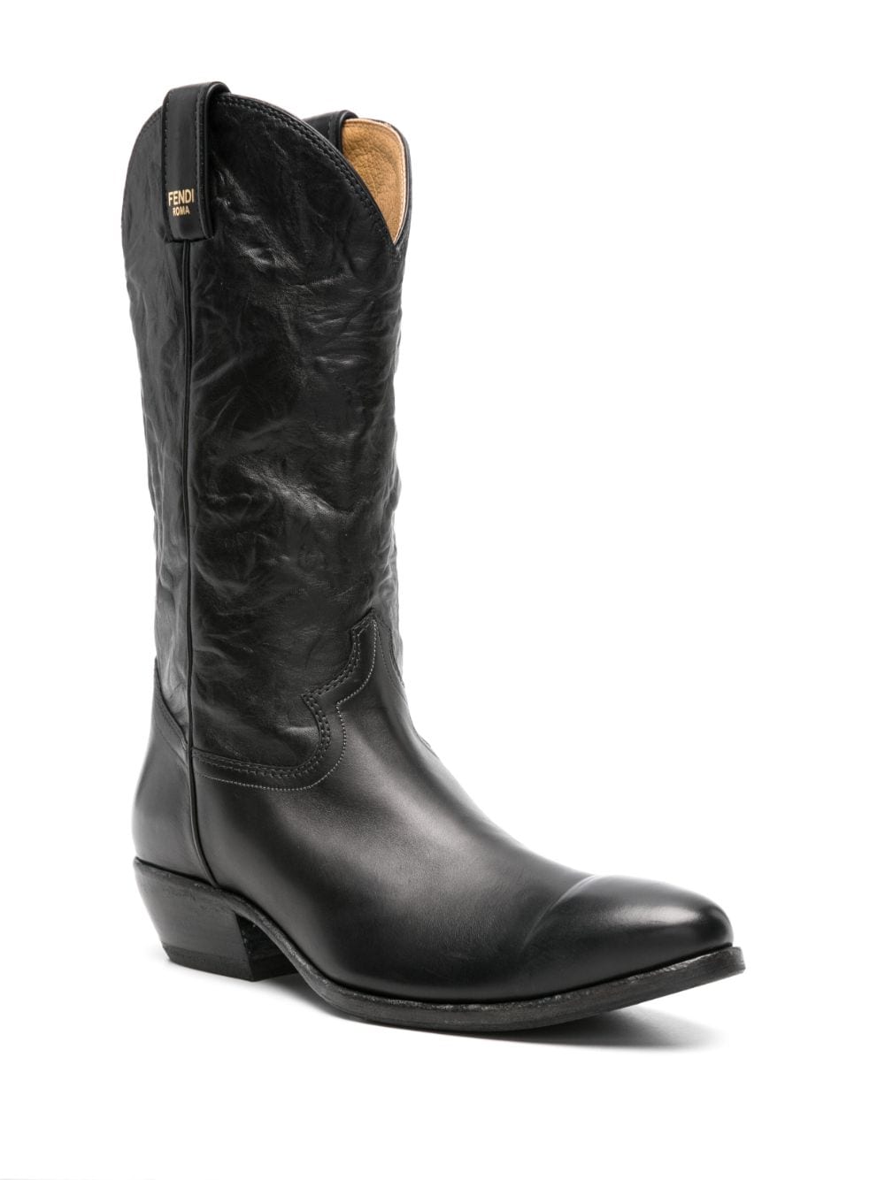 Shop Fendi Crinkled-leather Cowboy Boots In Black
