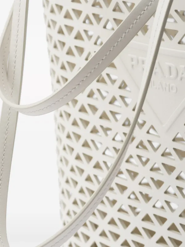 Prada logo-perforated Leather Tote Bag | White | FARFETCH UK