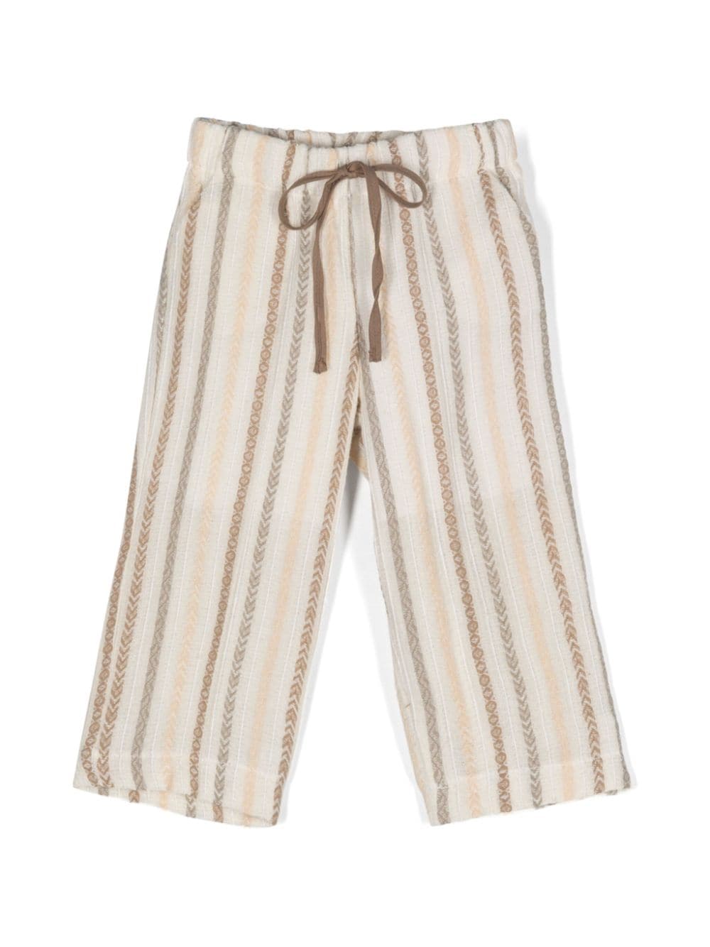 La Stupenderia Babies' Riche Asymmetric-pattern Embroidered Trousers In Neutrals