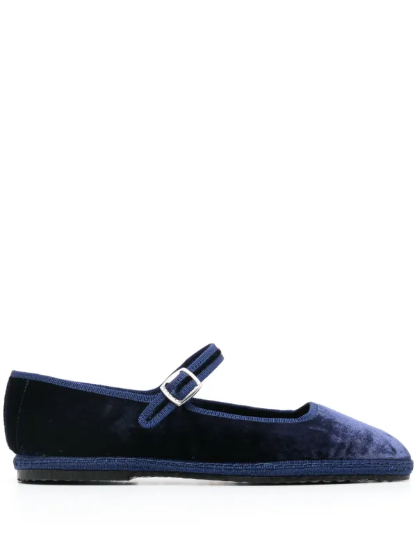 Scarosso Petra Velvet Ballerina Shoes Blue FARFETCH IN