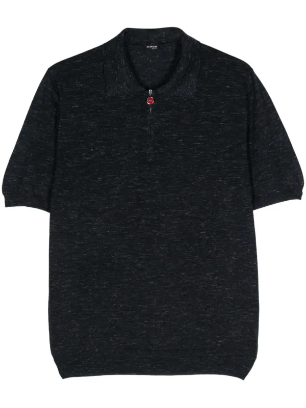 Kiton Mélange Fine-knit Polo Shirt in Blue