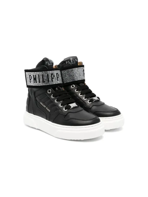 Philipp Plein Junior crystal-embellished leather sneakers