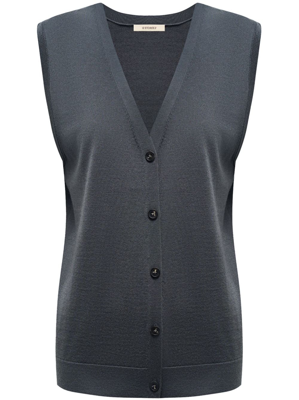 12 Storeez V-neck Fine-knit Vest In Grau