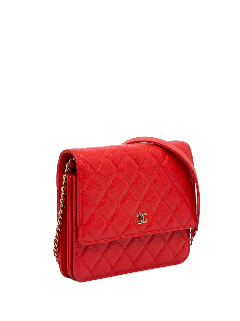 CHANEL Pre-Owned 2019 Pre-Owned Chanel CC Caviar Square Wallet on Chain Crossbody Bag - Rood