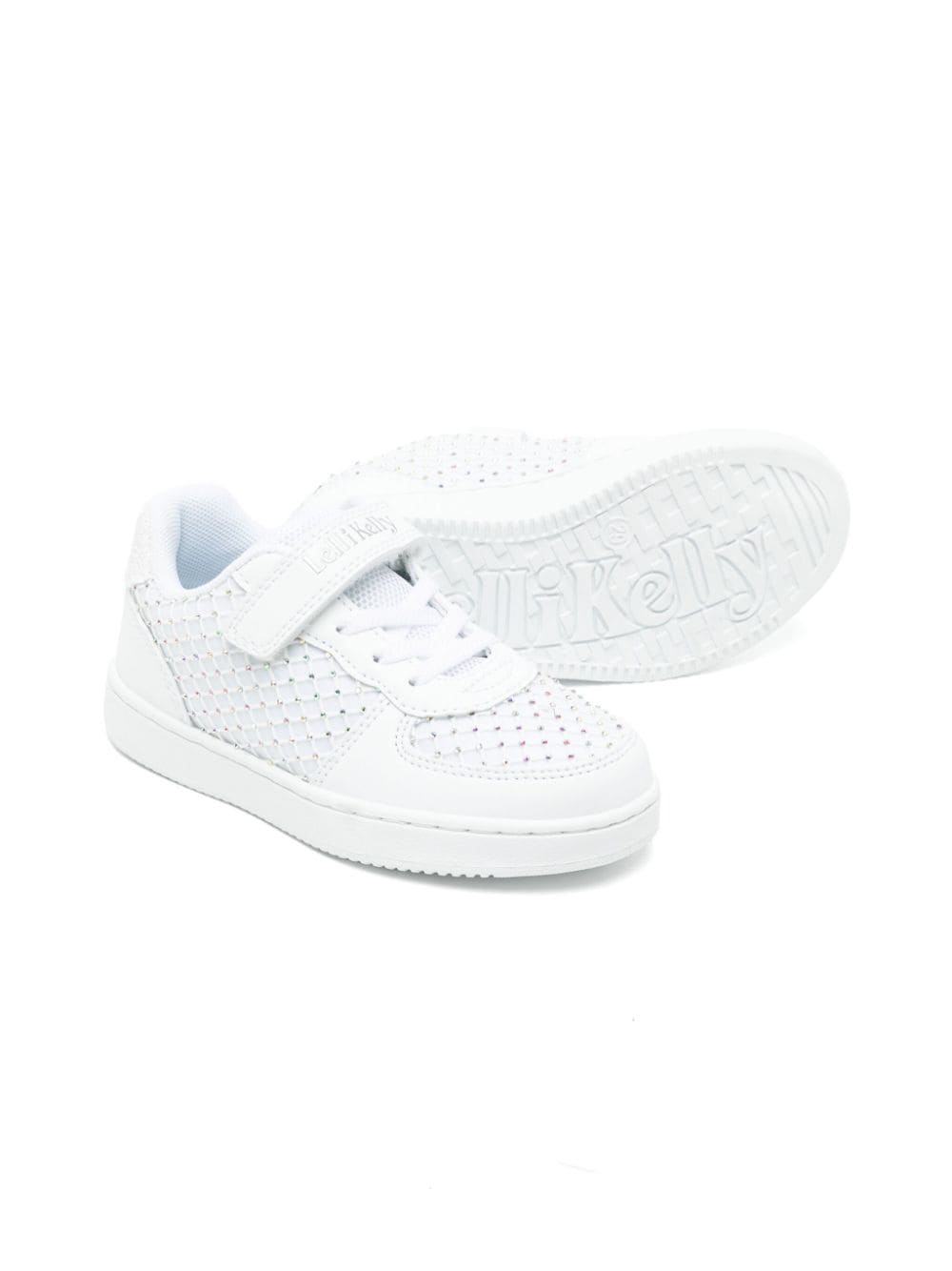 Shop Lelli Kelly Rhinestone-embellished Panelled Sneakers In White