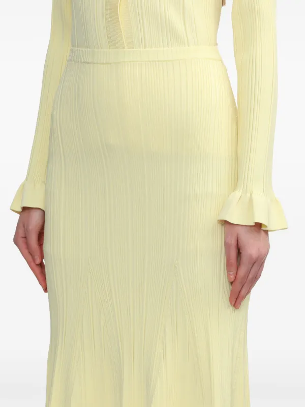 Self-Portrait ribbed-knit Midi Skirt | Yellow | FARFETCH