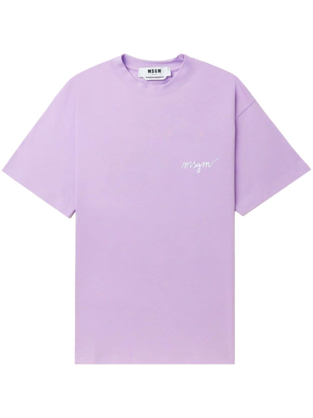 Msgm Logo-embroidered Cotton T-shirt In Purple