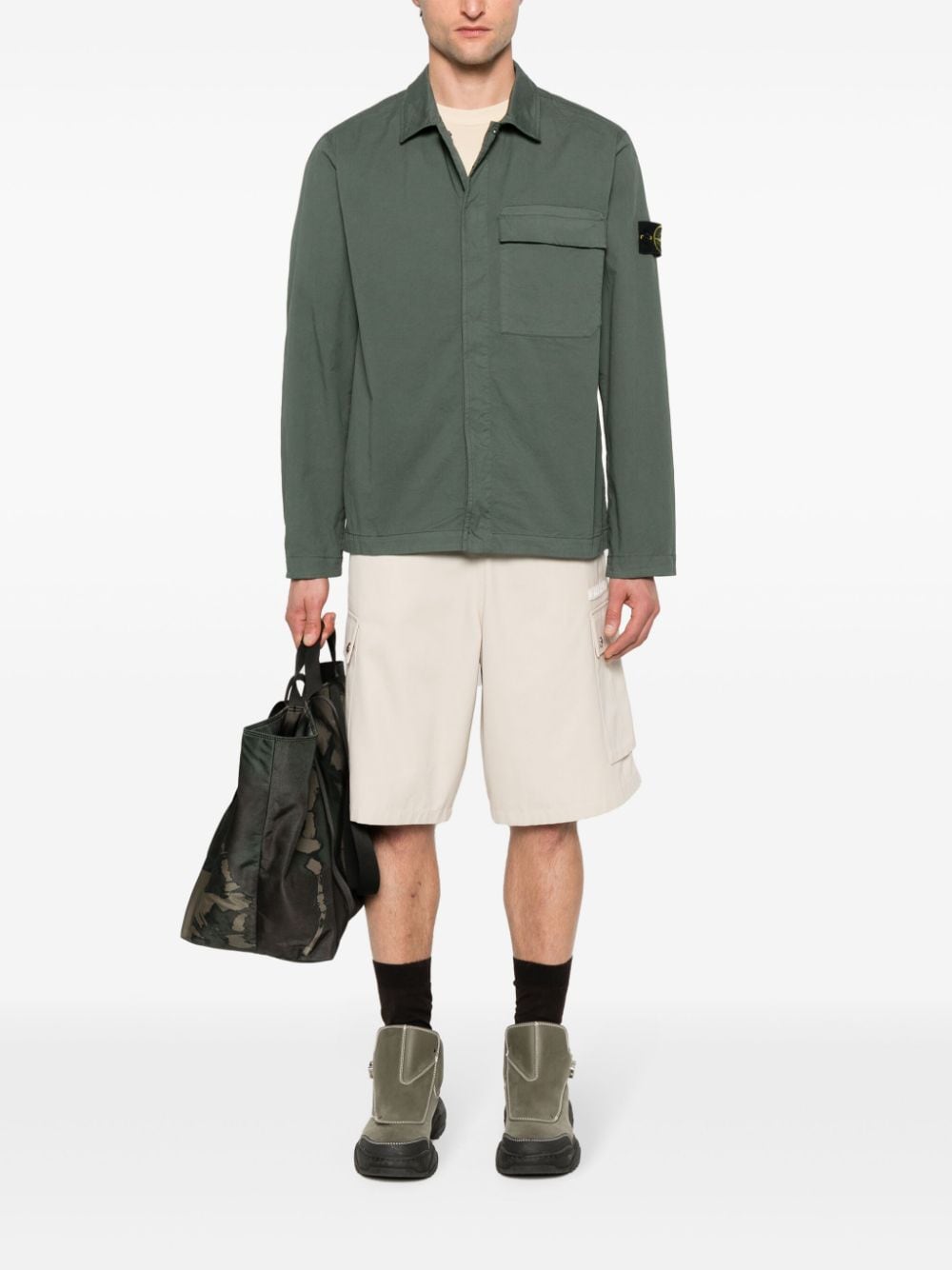 Stone Island Shirtjack met Compass-patch Groen