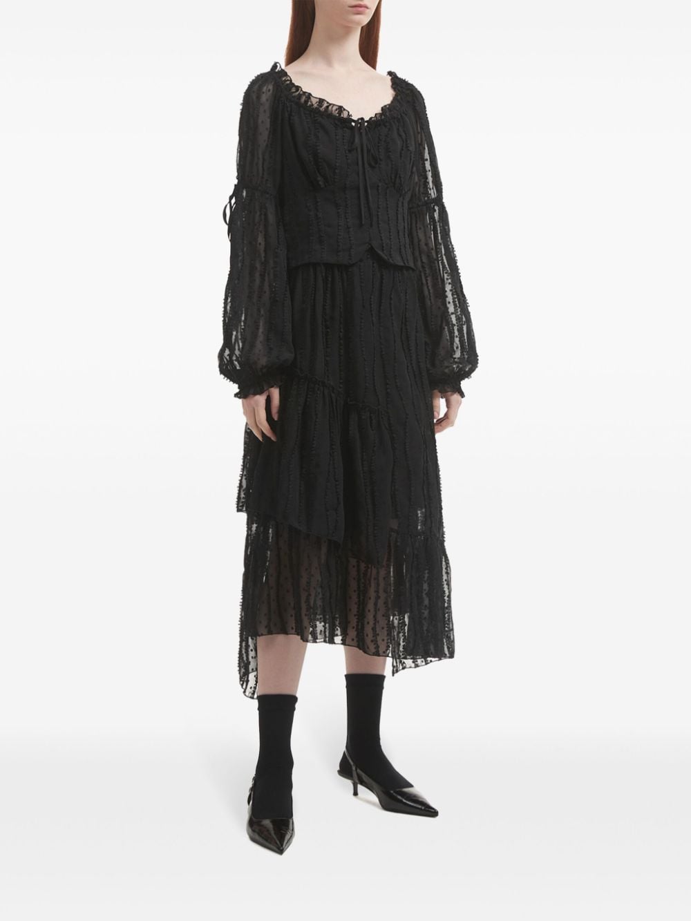 Shop B+ab Asymmetric Tulle Midi Skirt Set In Black