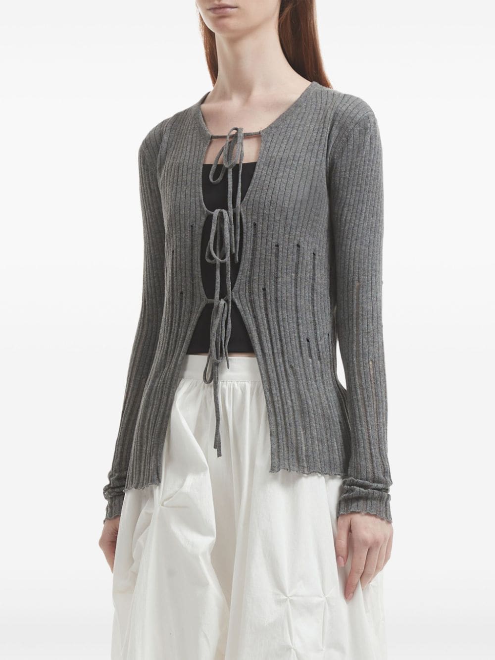 Shop B+ab Distressed-effect Ribbed-knit Cardigan In Grey