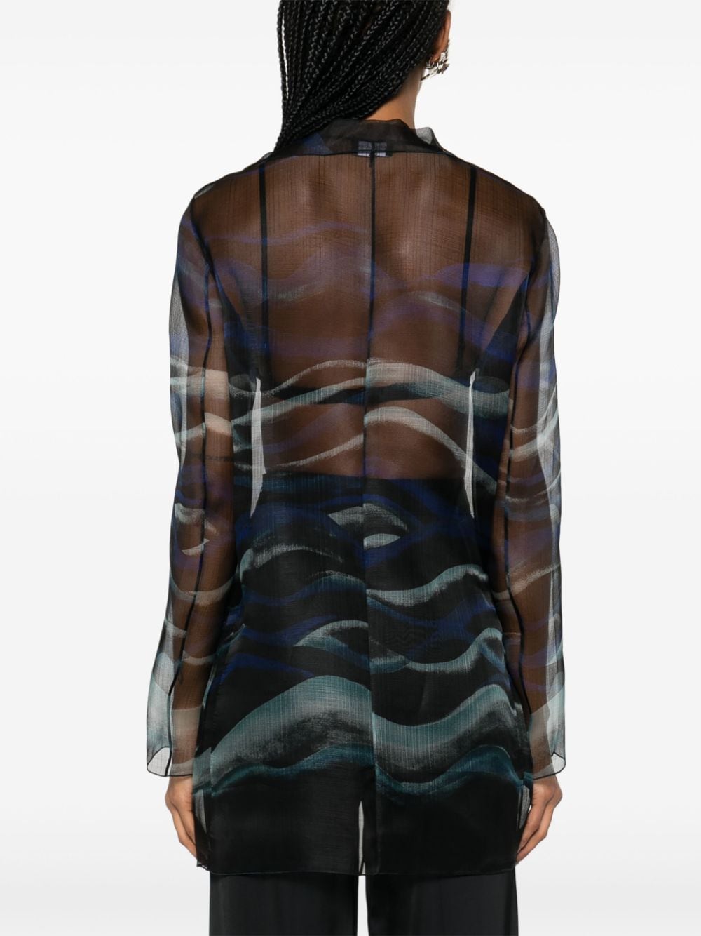 Shop Giorgio Armani Abstract-print Silk Blouse In Black
