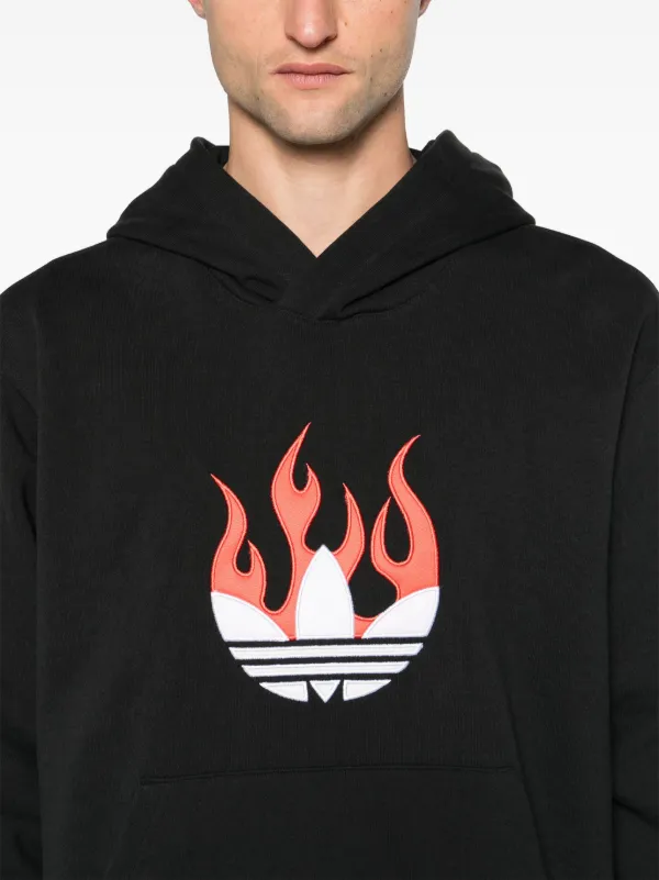 【TWN】★送料・関税込★Flame Hood HHHD3454 Adidas Flames logo-patch Cotton Hoodie | Black | FARFETCH