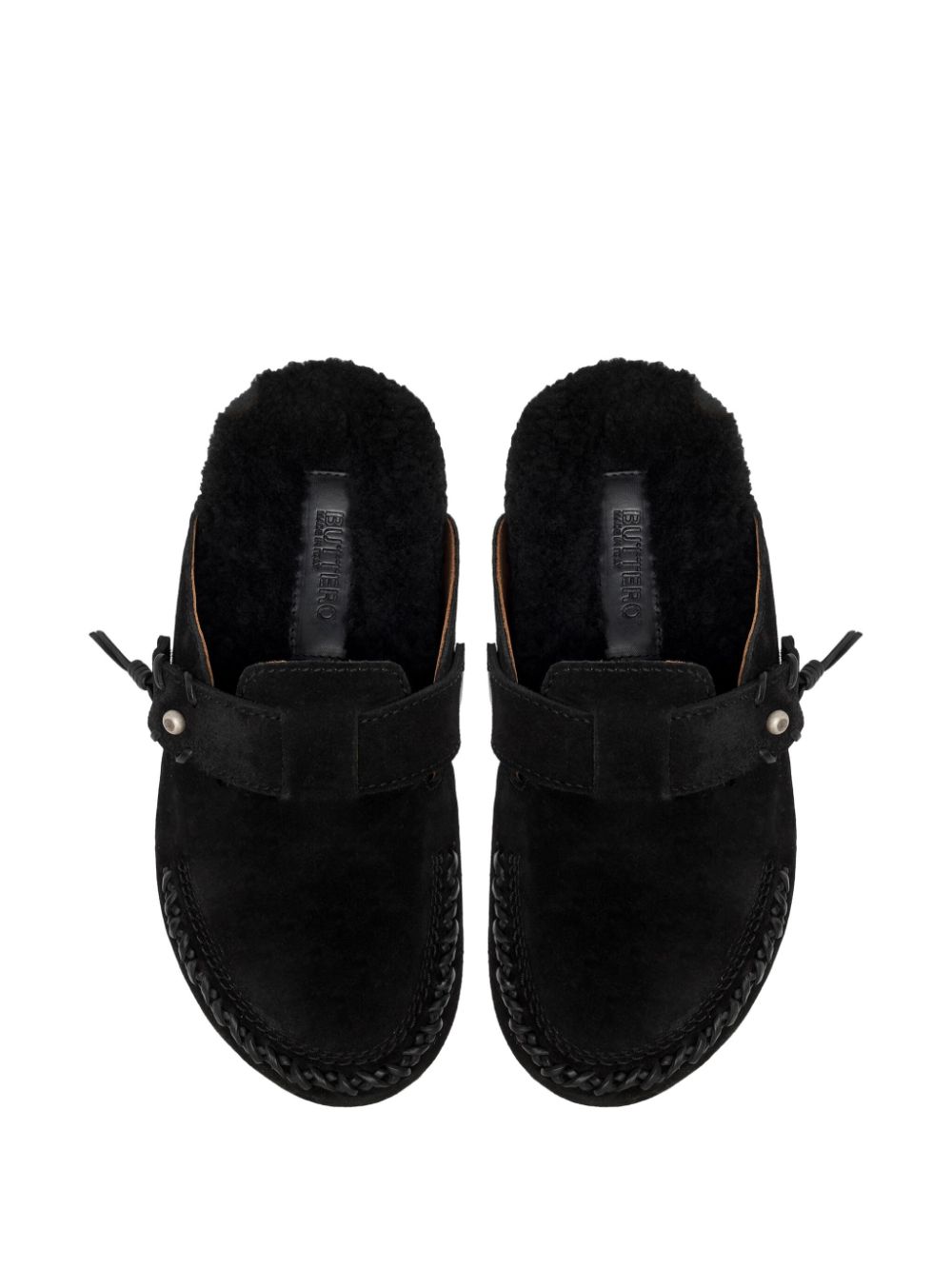 Shop Buttero Stitched Suede Slippers In Black