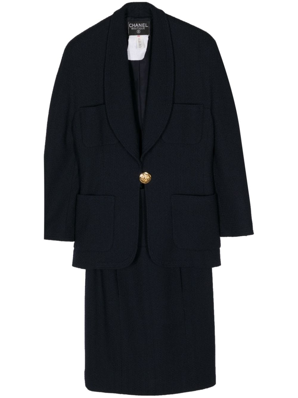 Pre-owned Chanel 1990s Single-breasted Wool Skirt Suit In Black