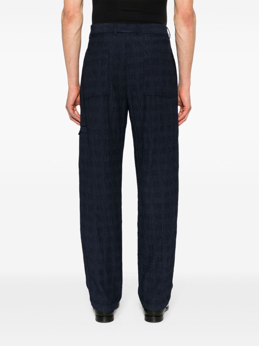 Shop Emporio Armani Check-pattern Crinkled Trousers In Blue