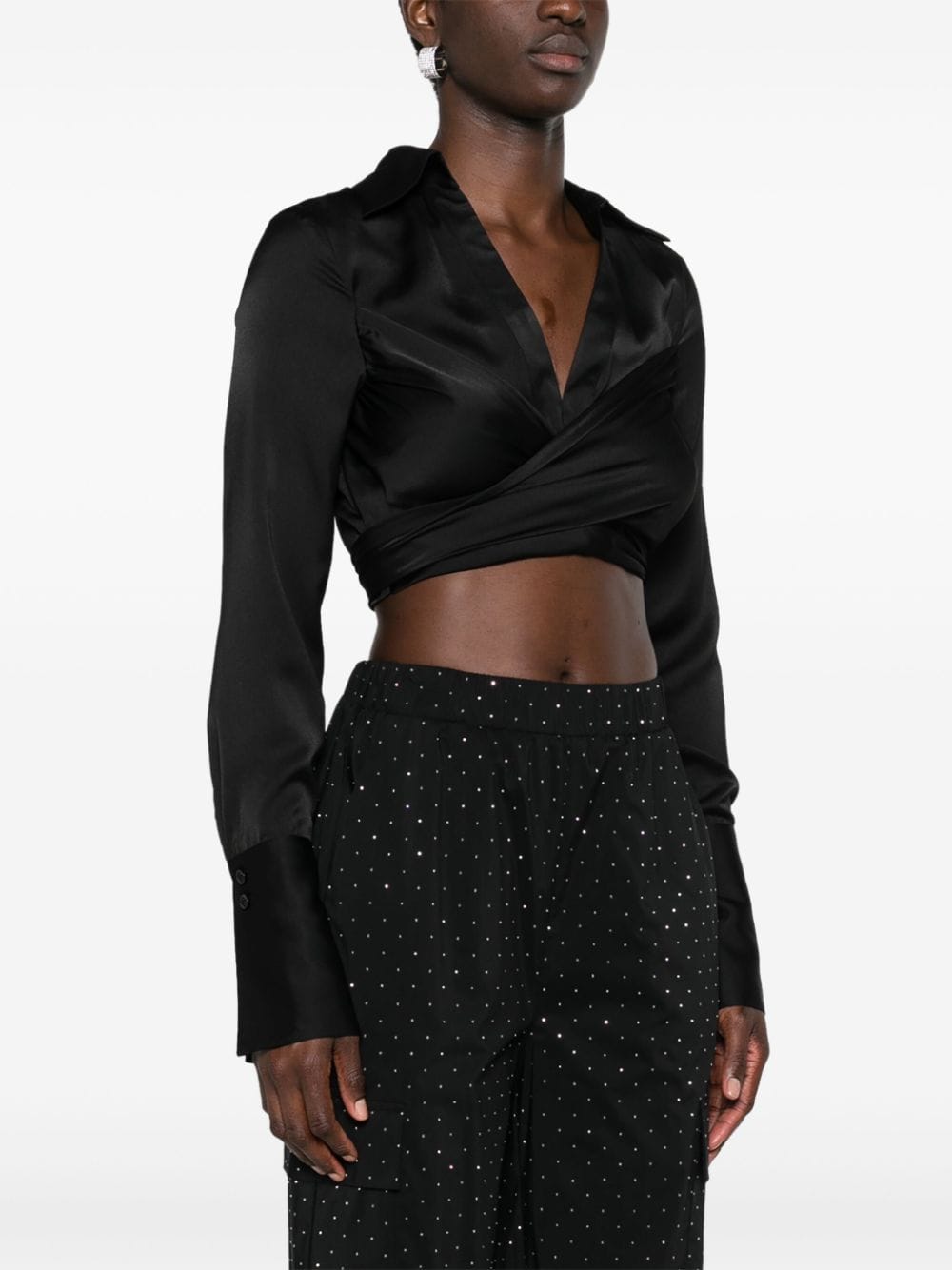 Shop Blugirl Wrap-design Cropped Shirt In Black