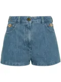 Patou logo-embroidered denim mini shorts - Blue
