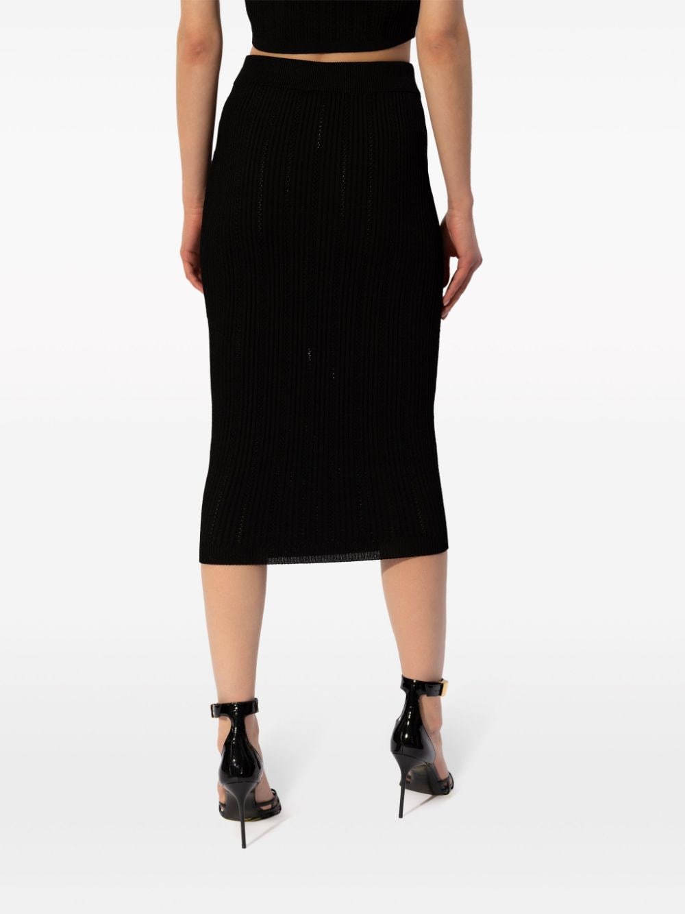 Shop Balmain Knitted Midi Skirt In Black