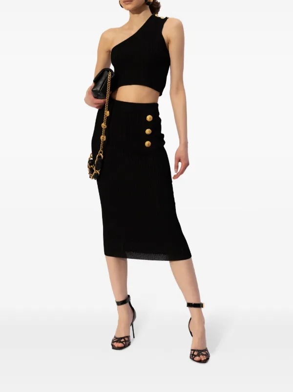 Balmain decorative-buttons Ribbed Pencil Skirt | Black