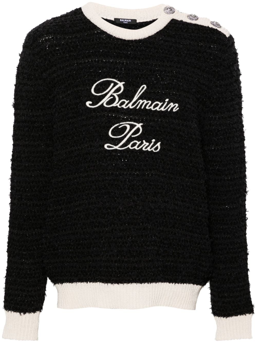 Image 1 of Balmain logo-embroidered bouclé jumper
