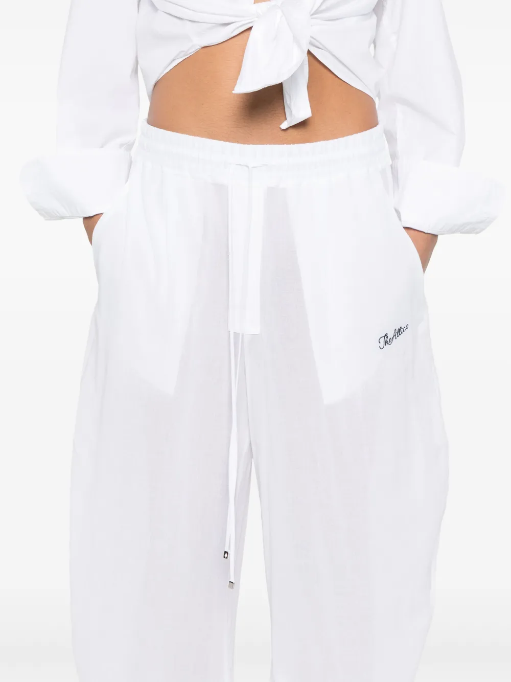 Shop Attico Logo-embroidered Cotton Trousers In White