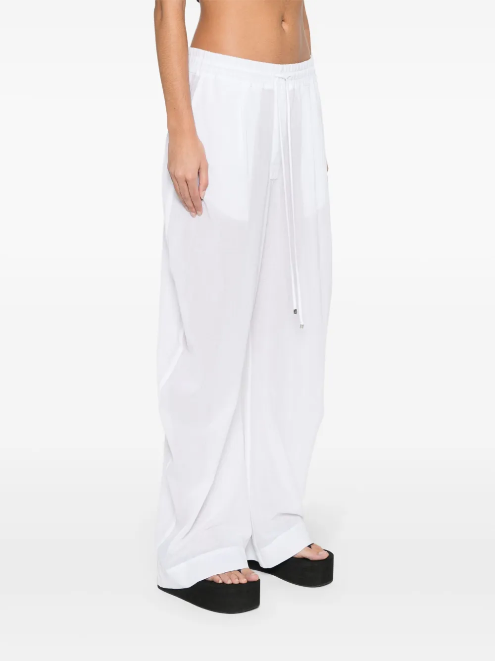 Shop Attico Logo-embroidered Cotton Trousers In White