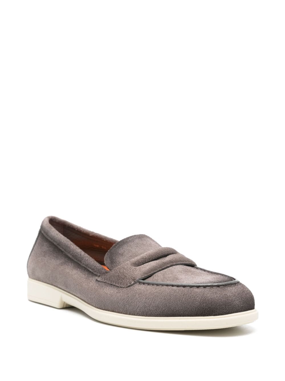 Shop Santoni Distressed Suede Loafers In Grey