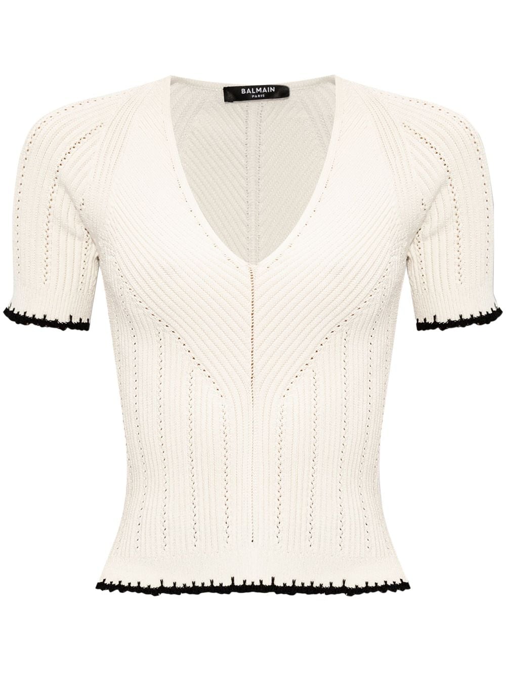 Balmain pointelle-knit short-sleeve top - Bianco