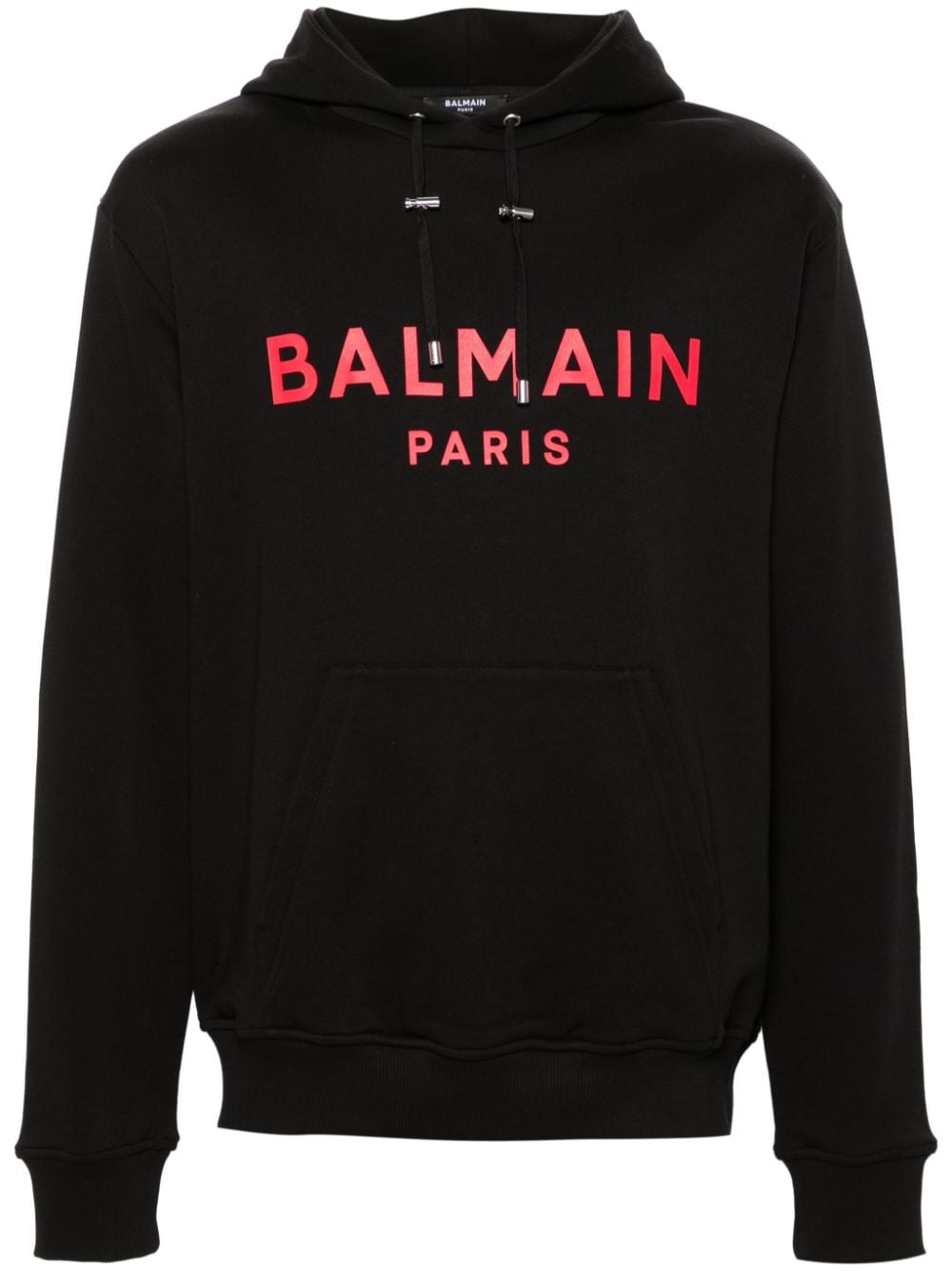 Shop Balmain Logo-print Cotton Hoodie In Black