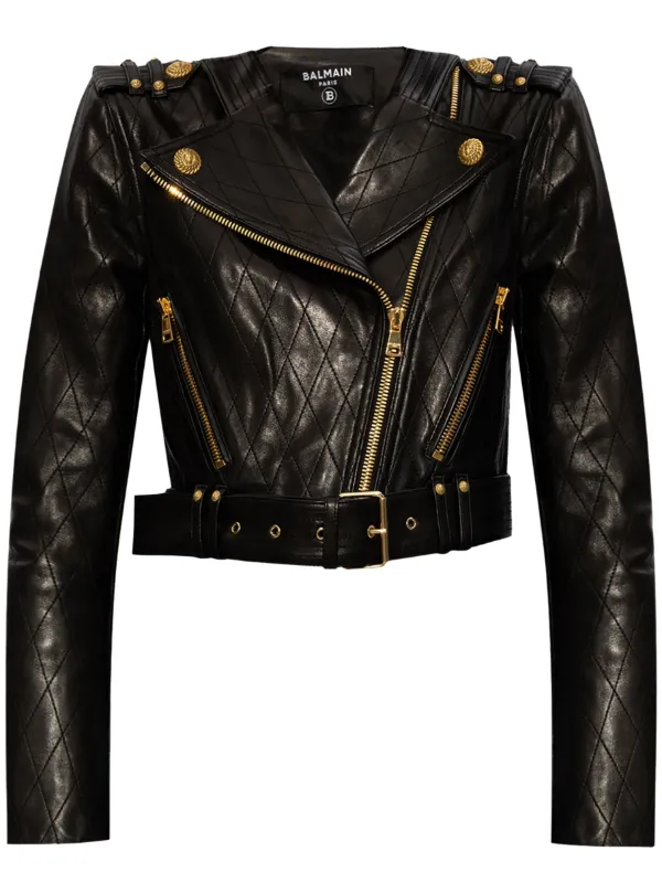ジャケット・アウター balmain paris double Biker Jacket Balmain Jaqueta Biker Com Cinto | Preto | FARFETCH BR