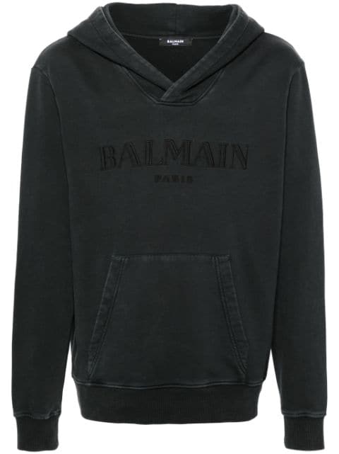 Balmain logo-embroidered cotton hoodie