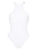 The Attico logo-plaque swimsuit - White