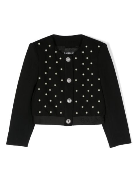 faux-pearl embellished bomber jacket